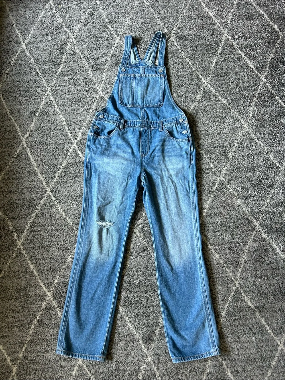 Girls Light Wash Denim Overalls Jeans Distressed